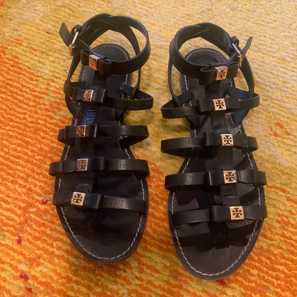 Tory Burch Black Gladiator Sandals with bows